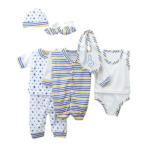 yocbz New Born Baby Girl 8PCS jumpsuit+2 Tops+2 Pants+Hat+Sock Shoes+Bib Light Blue,0-3 Months