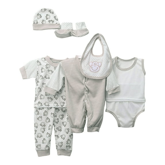 yocbz New Born Baby Girls Gift 8PCS jumpsuit+2 Tops+2 Pants+Hat+Sock Shoes+Bib Grey,0-3 Months