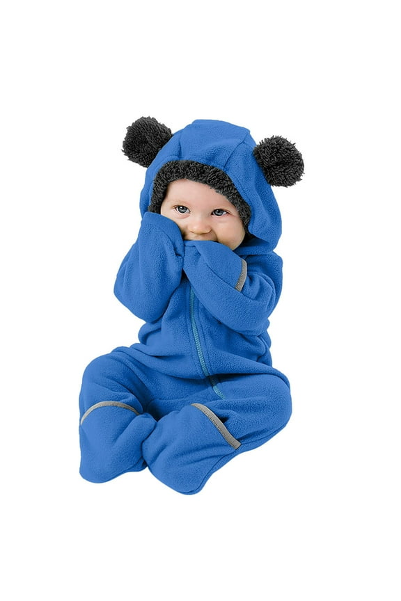 Newborn Baby Jumpsuit Hooded Fleece Rompers Newborn Baby Jumpsuit Hooded Fleece Rompers Long Sleeve Outwear Outfits Blue,18-24 Months