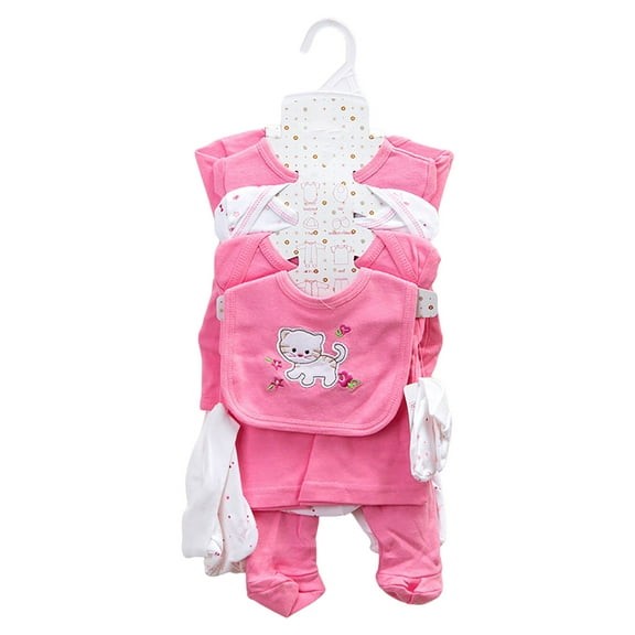 yocbz Newborn Baby Outfit Set 8PCS 2 jumpsuit 2 Tops 2 Pants Bib Hat Sock Shoes Pink,0-3 Months