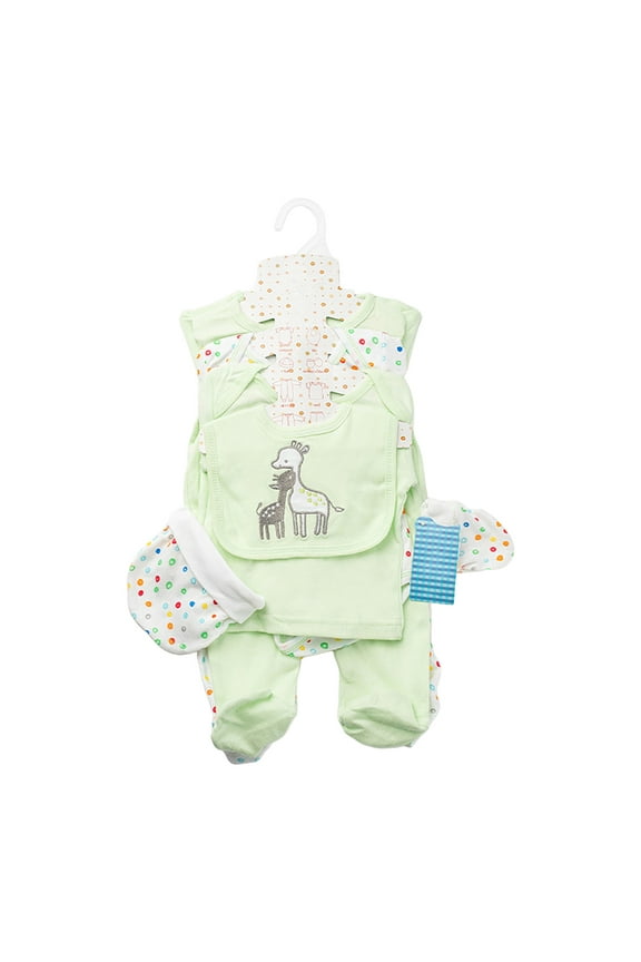 Newborn Boy Hospital Outfit Set 8PCS 2 jumpsuit+long sleeve Tops+short sleeve Tops+Pants+Bib+Hat+Sock Shoes Green,0-3 Months