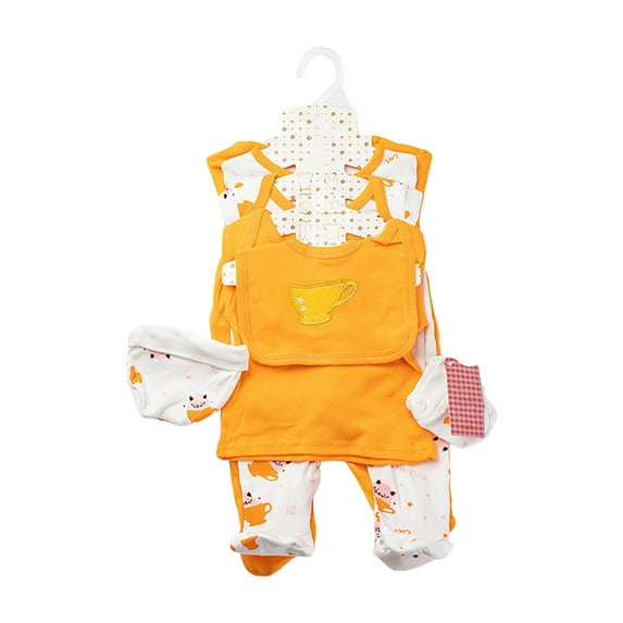 yocbz Newborn Outfit Sets 8PCS 2 jumpsuit+long sleeve Tops+short sleeve Tops+Pants+Bib+Hat+Sock Shoes Orange,6-9 Months