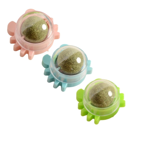 yocbz Pack of 3 Catnip Balls for Cats That Stick on Wall – Interactive Cat Toy Ball for Kittens – Catnip Lick Treats – Spinning Wall-Mounted Cat Toys – Dental Care – Blue + Pink + Green