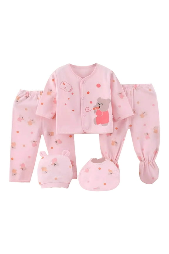 Preemie Clothes Boys Baby Girl Gifts Shose+Romper Tops+Hat+Pants +Bib+Sock, 5-Piece Set Pink,0-3 Months