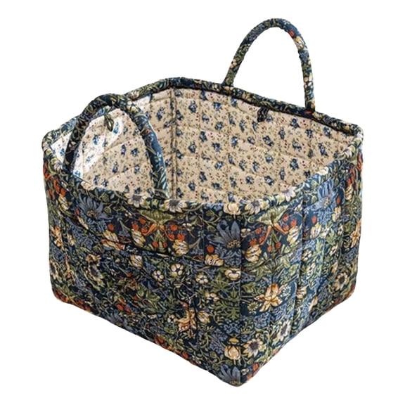 yocbz Quilted Fabric Storage Basket with Handles – Boho Foldable Floral Organizer Bin for Home, Picnic, Shopping, Travel 13"x11"x10"
