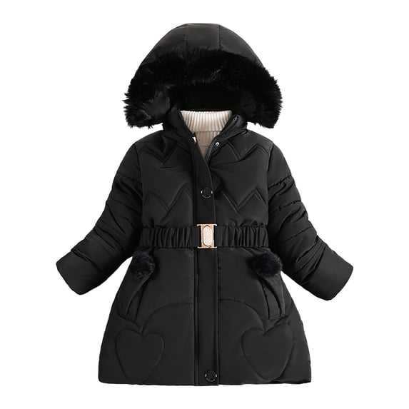 yocbz Rain Coats for Girls Girls Puffer Jacket Lightweight Hooded Winter Coat Outerwear for Kids Black,Size for 6-7 Years
