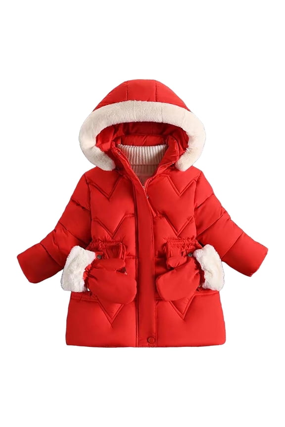 Raincoat for Boys Girl's Winter Parka Coat Long Waterproof Warm Fleece Puffer Jacket Red,Size for 6-7 Years