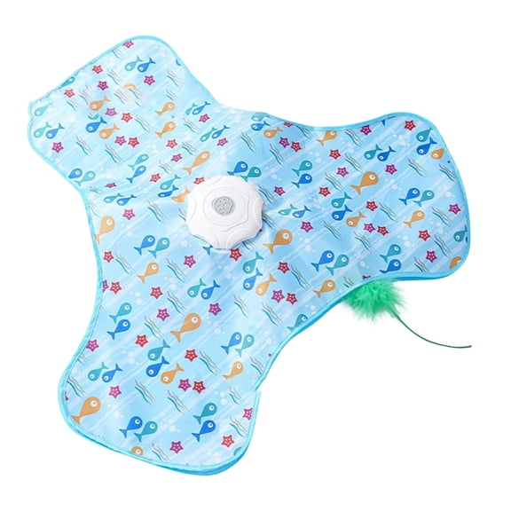 yocbz Rechargeable Automatic Cat Toy, Touch-Activated Interactive Toy with Random Motion, Concealed Feather & Squeaky Sound for Indoor Cats & Kittens (Blue)