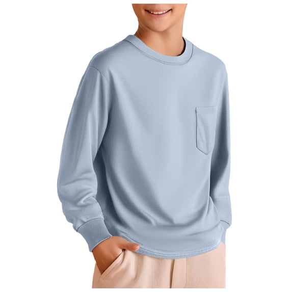 yocbz Shirt Toddler Boy Kid's Long Sleeve Cotton T Shirt Casual Color Block Crew Neck Basic Tee Boys Girls Loose Shirts Light Blue,Size for 6-7 Years
