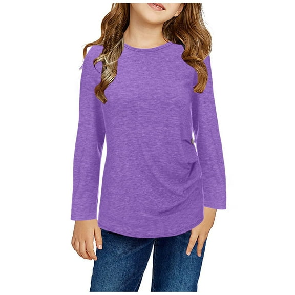 yocbz Shirts Girls Teen Boys Girls Long Sleeve Shirt Soft Crewneck Long-Sleeve T-Shirts Basic Layering Tees Purple,Size for 12-13 Years