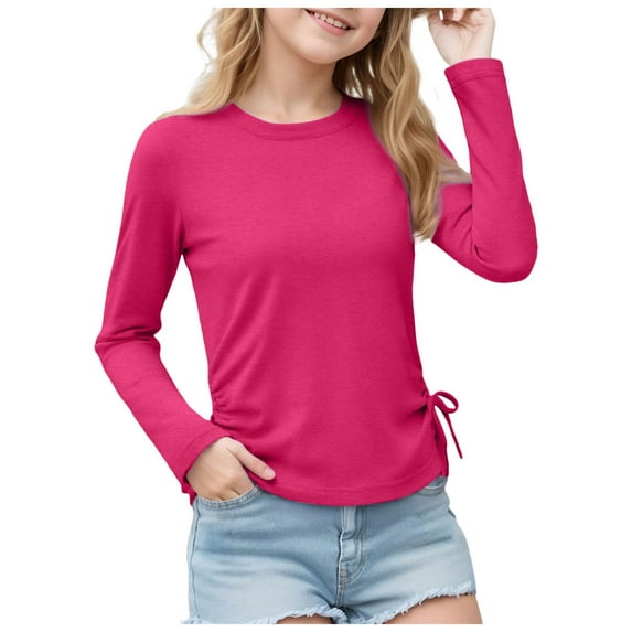 yocbz Shirts for Girls Long Sleeve Tops for Girls, Warm Turtleneck Thermal Underwear for Kids Hot Pink,Size for 11-12 Years