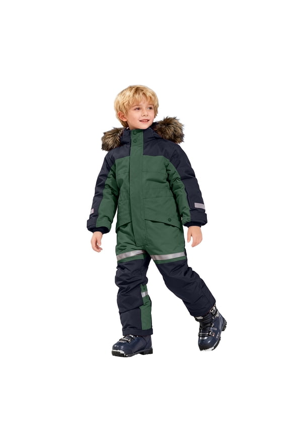 Snow Jumpsuit For Toddler Girls Boys Ski Bibs Kids Snowboard Pants Skiing Insulated Waterproof Overalls Winter Warm Dark Green,Size for 8-9 Years