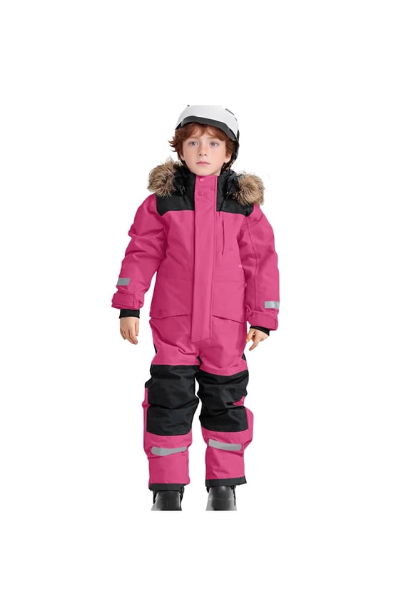 Snow Romper Baby Girl Kids Snowsuit - Boys & Girls Waterproof Jumpsuit Winter Ski Suit Coveralls Hot Pink,Size for 110