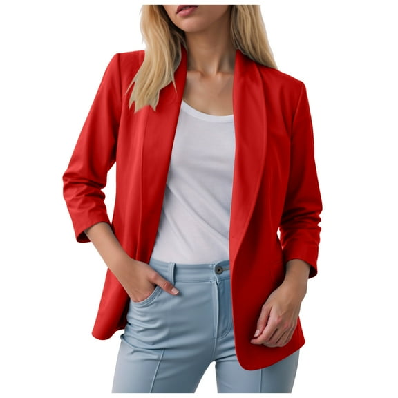 yocbz Sweater Blazer Women Womens Fall Winter Casual Business Fleece Blend Coat Loose Double Breasted Dressy Blazer Pea Coat Red,Size for Red