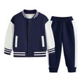 thumbnail image 1 of yocbz Toddler Baby Boy Clothes Long Sleeve Hooded Pullover Colorblock Sweatshirt + Pants 2Pcs Outfits Set Dark Blue,4-5 Years, 1 of 5