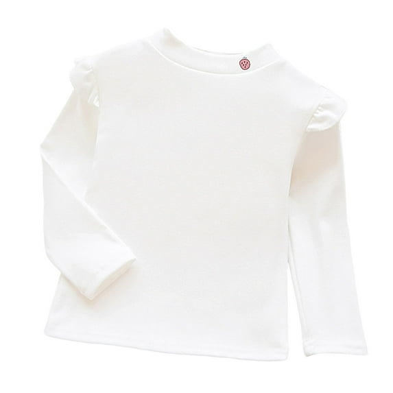 yocbz Toddler Girls Solid Color T-Shirt Kids Blouse Plain Ruffle Sleeve Top Baby Girl Cotton Casual Clothes White,5-6 Years