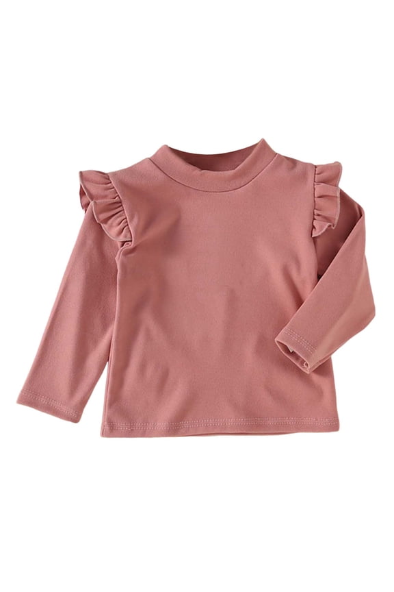 Toddler Baby Girls Long Sleeve Basic Layering Casual T Shirt Knit Ribbed Lace Collared Little Kids Casual Fall Tees J,18-24 Months