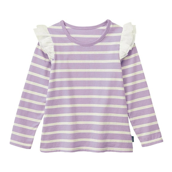 yocbz Toddler Baby Girls Long Sleeve Striped T Shirt Casual Trim Ribbed Knit Pullover Blouse Top Purple,6-8 Years