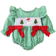 yocbz Toddler Boy Christmas Romper Baby Boy Girl Christmas Clothes Infant Santa Claus Sweatshirt Bubble Romper Long Sleeve Bodysuit Fall Winter Outfits Green,Size for 6M