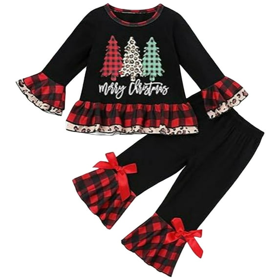 yocbz Toddler Christmas Outfit Girl Christmas Outfits Clothes Toddler Girl Long Sleeve Santa Claus Print Sweatshirts +Long Pants Set 2Pcs Christmas Clothing for Kids Girl Black,Size for 4-5 Years