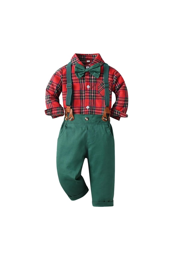 Toddler Christmas Outfit Suits for Toddler Boys Baby Toddler Boys Gentleman Suit Set, Outfits Shirts & Vest & Pants Watermelon Red,Size for 3-4 Years