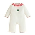 thumbnail image 1 of yocbz Toddler Girl Christmas Outfit Newborn Infant Baby Boy Christmas Romper Waffle Jumpsuit Christmas Tree Embroidery Striped Toddler White,Size for newborn, 1 of 6