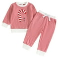 thumbnail image 1 of yocbz Toddler Girl Fall Outfits 2Pcs Toddler Baby Girls Christmas Outfits Clothes Deer Long Sleeve Ruffle Top + Striped Flared Pants Kids Set Watermelon Red,Size for 3-4 Years, 1 of 9