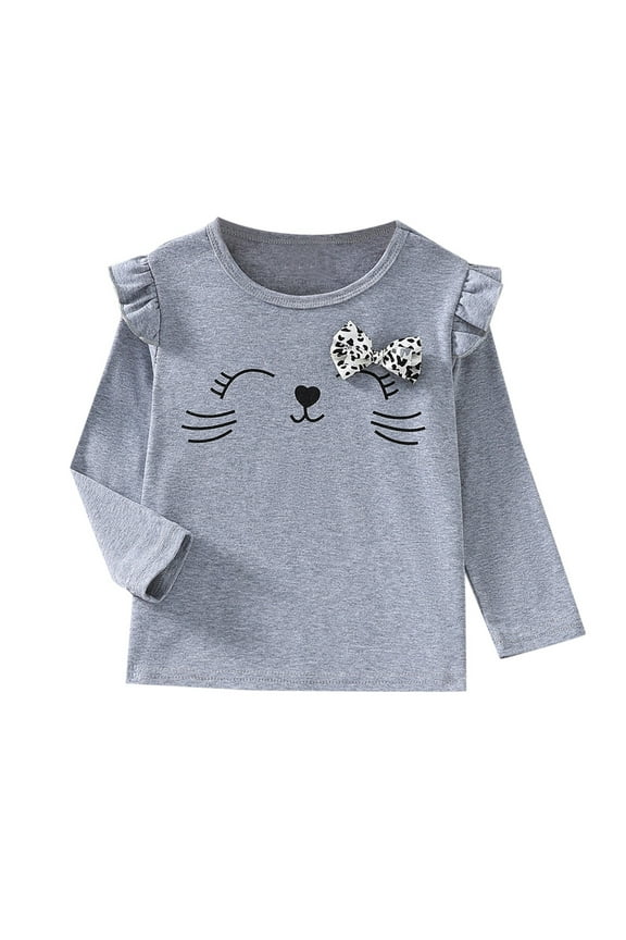 Toddler Girls Long Sleeve Shirts Soft Cotton Tees Baby Girl Crewneck Basic T-Shirts Tops Grey,3-4 Years
