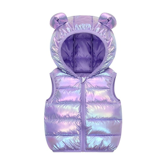 yocbz Toddler Jackets for Girls Girl's Long Coat Vest Waterproof Winter Kids Outerwear Warm Parka Puffer Jacket Vest with Hood Purple,Size for 12-18 Months