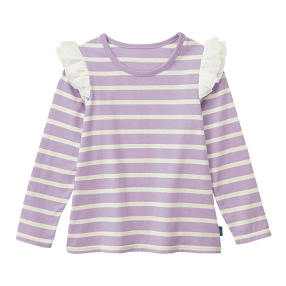 yocbz Toddler Kids Girls Long Sleeve T-Shirt Collar Lace Patchwork Ribbed Tops Fall Clothes for Casual Daily Purple,2-3 Years