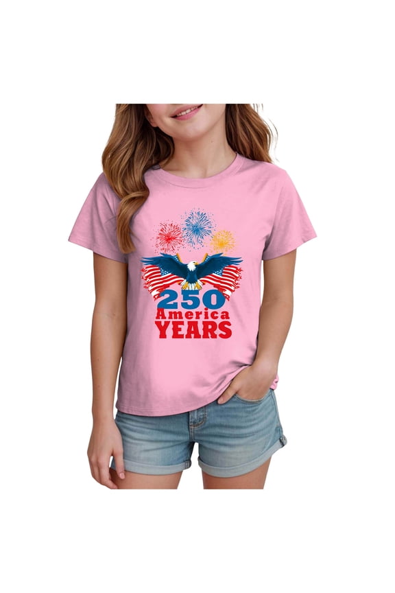 Toddler Undershirts Kids Toddler Little Girls 250 Years Anniversary USA Shirt 250th Birthday 4th of July T-Shirt Patriotic Top Pink,11-12 Years