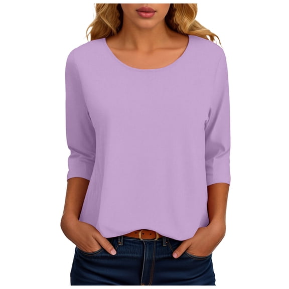 yocbz Tops for Women Women Tunic Tops Casual Long Sleeve Shirts Crew Neck Fall Tops Basic Tees Floral Dressy Blouses Light Purple,Size for S
