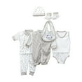 thumbnail image 1 of yocbz Unisex Newborn Clothes 8PCS Baby Boy Gifts 0-3 Months Jumpsuit+2 Tops+2 Pants+Hat+Sock Shoes+Bib Grey,0-3 Months, 1 of 4