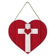 thumbnail image 1 of yocbz Valentine's Day Wooden Sign Happy Valentine's Day Wreath Sign Christian Cross Heart Wooden Wall Decor Red Valentines Sign for Room Wall Door Wedding Decor 12"×11", 1 of 9
