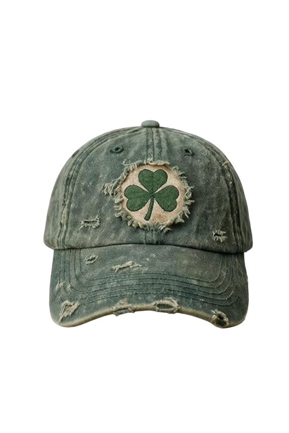 Vintage Shamrock Baseball Cap, St. Patrick's Day Hat Embroidered Distressed Denim Lucky Clover Trucker Cap Adjustable