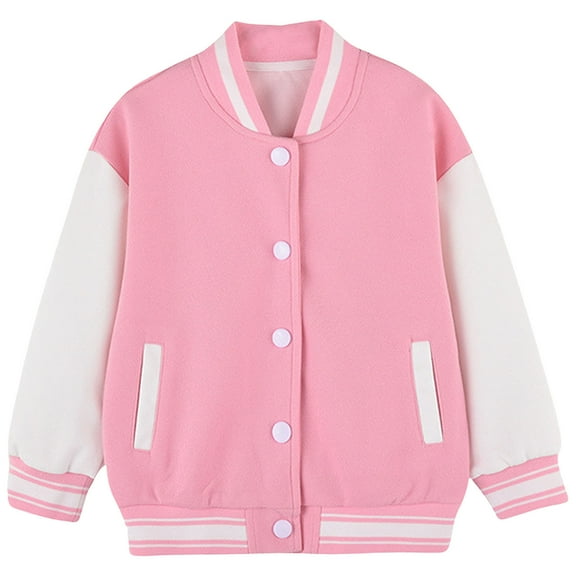 yocbz Winter Coat Girls Baby Warm Winter Coat Toddler Boys Fall Winter Padded Letter Printed Long Sleeve Button Baseball Jacket School Daily Outfits Pink,Size for 11-12 Years