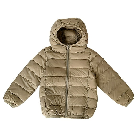 yocbz Winter Coats for Girls Boys Thicken Fleece Hooded Jacket Warm Quilted Coat Outdoor Cool Cute Fashion for Winter Autumn Spring Khaki,Size for 16-18 Years