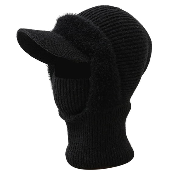 yocbz Winter Knitted Balaclava, Visor Beanie Hat, Mask Neck Warmer Snood for Cycling Ski Hiking (Black)