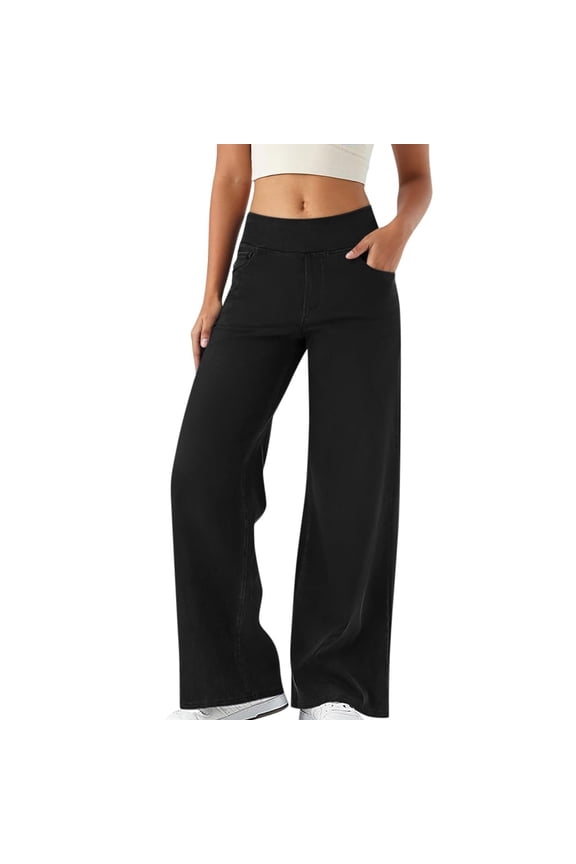 Women Acid Wash Palazzo Sweatpants Casual High Waist Drawstring Wide Leg Pants Baggy Fleece Trousers with Pockets Black,Size for L