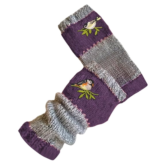 yocbz Women's Knitted Fingerless Gloves with Cute Bird Embroidery,Warm & Soft Knit Fingerless Bird Gloves for Women Winter B