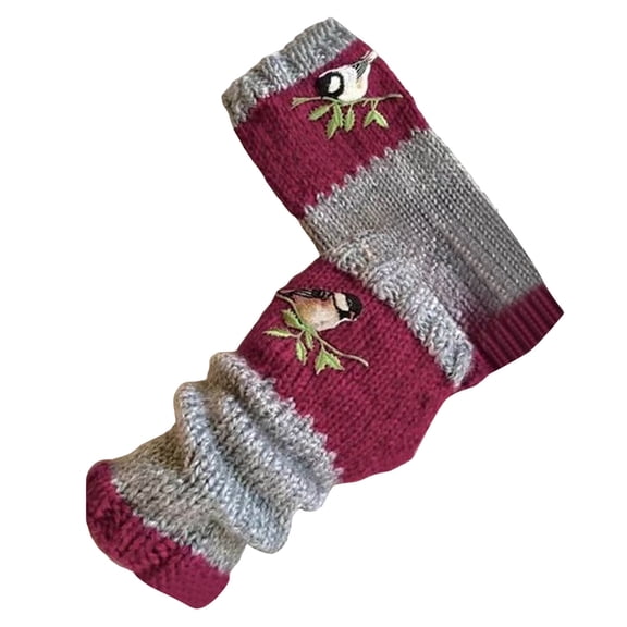yocbz Women's Knitted Fingerless Gloves with Cute Bird Embroidery,Warm & Soft Knit Fingerless Bird Gloves for Women Winter E