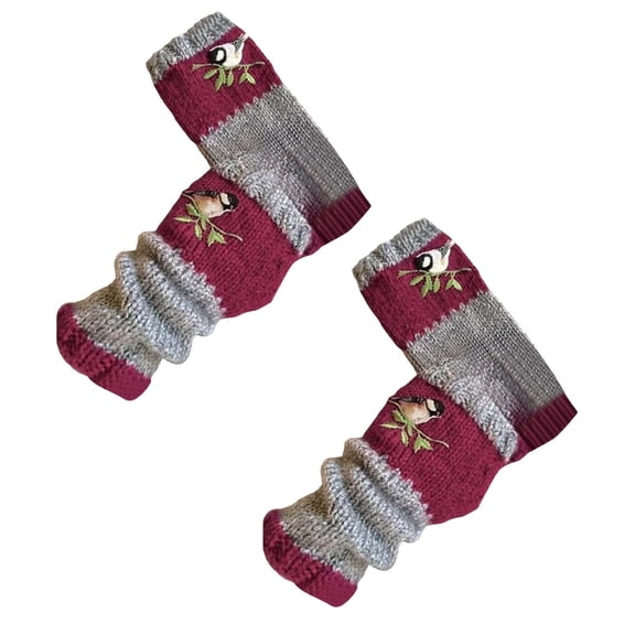 yocbz Women's Knitted Fingerless Gloves with Cute Cat Embroidery,Warm & Soft Knit Fingerless Cat Gloves for Women Winter,2PCS Dark Red