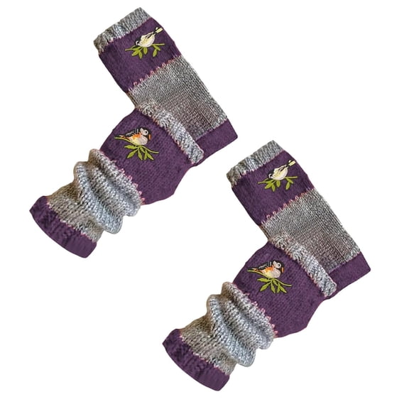 yocbz Women's Knitted Fingerless Gloves with Cute Cat Embroidery,Warm & Soft Knit Fingerless Cat Gloves for Women Winter,2PCS Purple