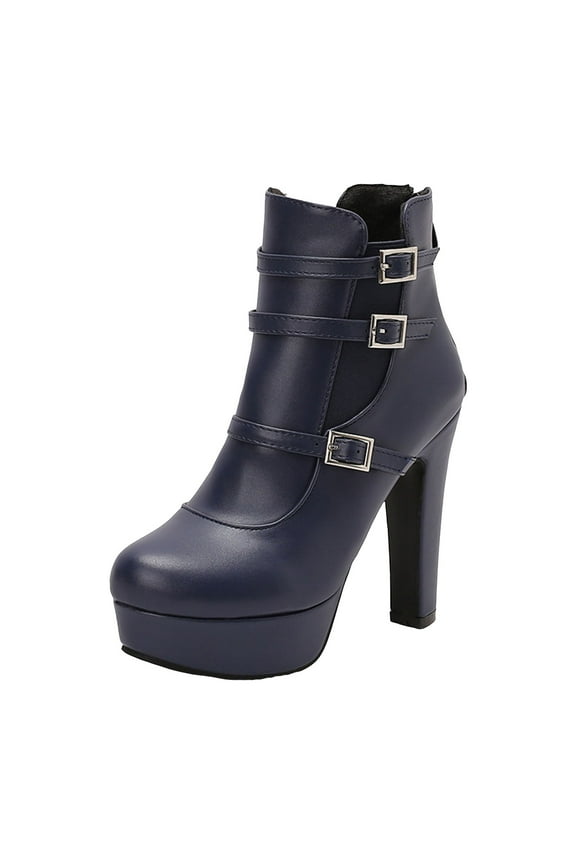 Womens Hiking Boots Womens Platform Mid Calf Combat Boots Lace Up Wedge Heel Studded Knee High Boots Blue,Size for US 5.5