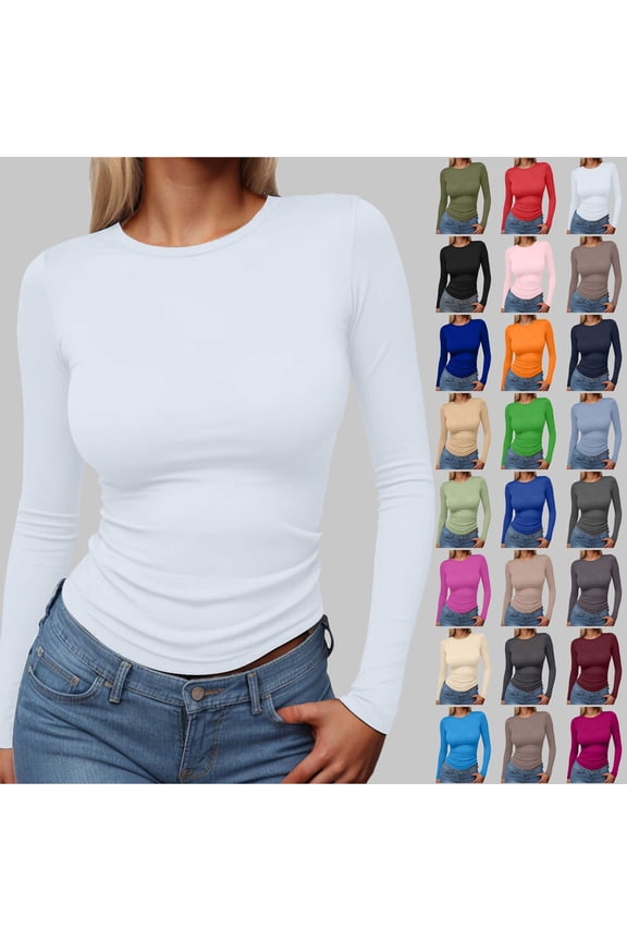 Womens Long Sleeve Shirts Crop Tops Fall Fashion 2025 Going Out Basic Winter Clothes Light Green,Size for XS
