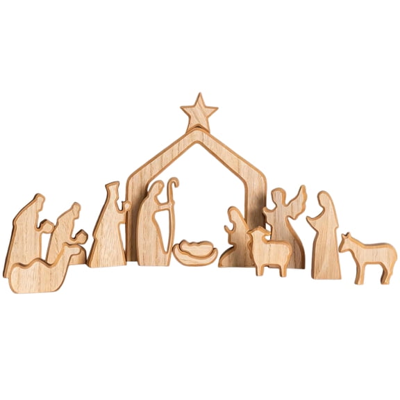 yocbz Wooden Nativity Set – Nativity sets & figures | Xmas nativity set – christian Easter decor – Easter Décor 2026 – Natural Solid Wood Tabletop – Xmas christian set