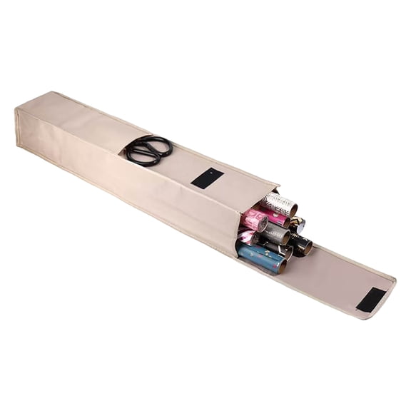 yocbz Wrapping Paper Organizer Storage, 29 Christmas Wrapping Paper Holder for 9 Standard Rolls, Waterproof Gift Wrap Storage Bag with Side Pocket & Handles (Beige)