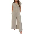 thumbnail image 1 of yoeasy Womens Casual Striped Jumpsuits Summer Cap Sleeve Wide Leg Romper Button Down Comfy Baggy Overalls, 1 of 7