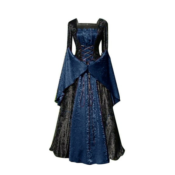 yoeyez 18Th Century Medieval Dress for Women Wedding Guest Vintage Trumpet Sleeve Velvet Dresses Lace Up Corset Dress Costumes Southern Belle Ball Gown Dark Blue,5XL