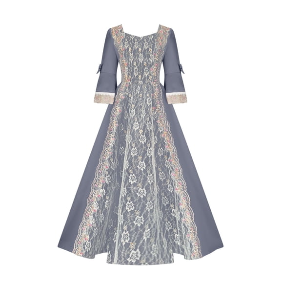 yoeyez 18th Century Dress Victorian Wedding Guest Dress Lace Stitching Corset Ball Gown Long Satin Rococo Party Dresses Masquerade Party Dress Gray,4XL